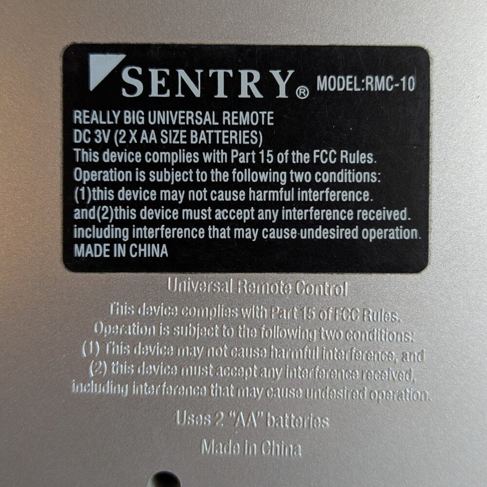 Sentry RMC10 Universal Jumbo Remote Control - Picture 11 of 11